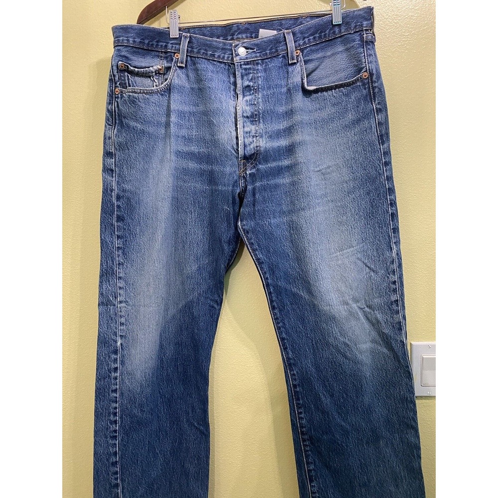 Levi's 501 Jeans Men's Size 40x30 Blue Pants Grunge Light Faded Denim Button Fly
